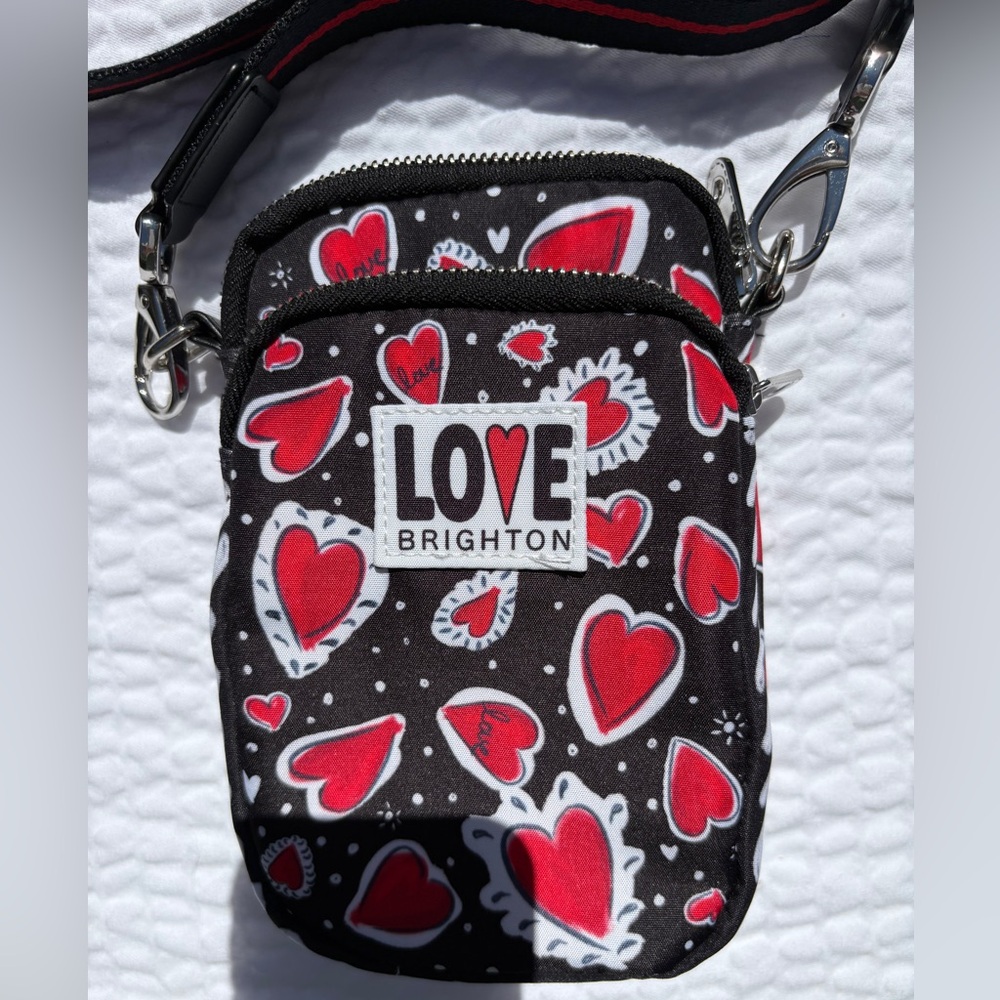Brighton Hearts A Flutter Utility Double Zip Crossbody Bag EUC ADORABLE 7x4.5